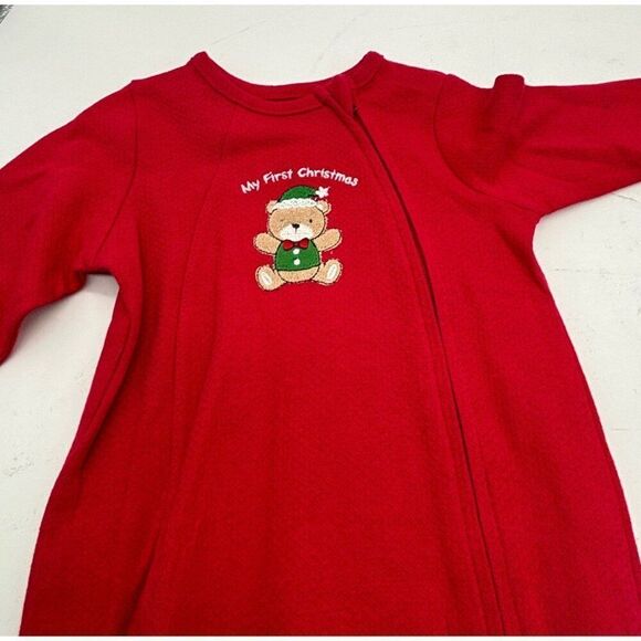 Little Me "My First Christmas" Teddy Bear Footed Bodysuit, Red, 6M - Picture 5 of 12